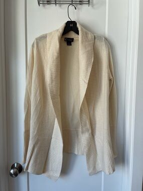 Bloomingdale’s Cream Shawl Collar Open Front Cashmere Cardigan